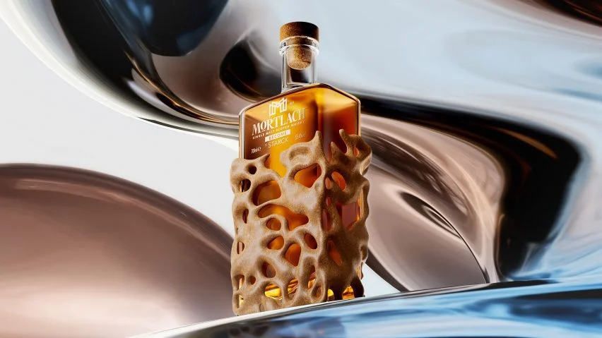 Philippe Starck 將 Mortlach 威士忌酒瓶裝在金屬「brain」盒中